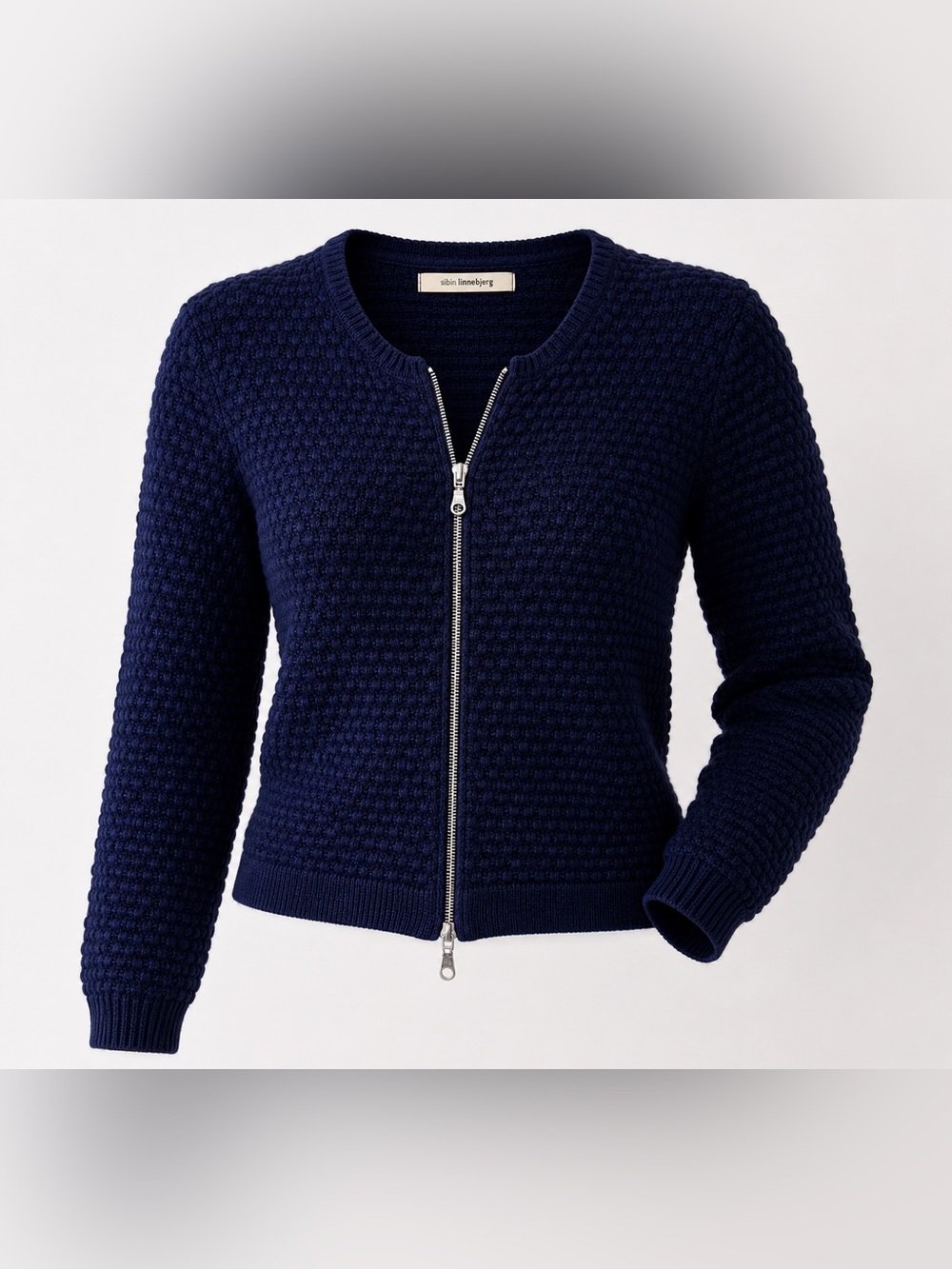 Sibin/Linnebjerg Merino Wool Blend Zip Front Cardigan Sweater Navy Blue Sz Med